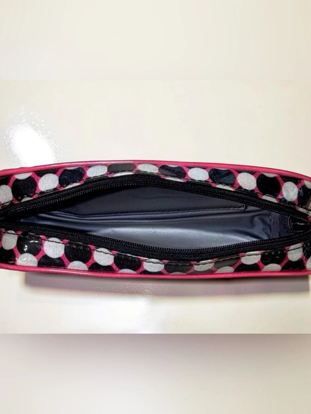 Kate Spade New York Polka Dot Coated Canvas Cosmetic Bag Pink Trim Travel Pouch